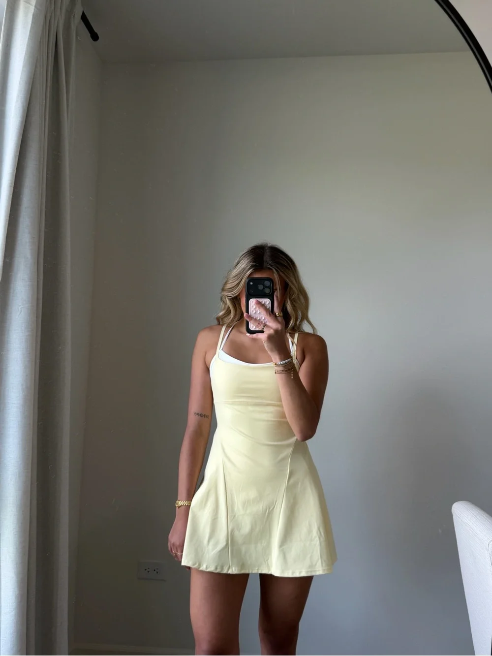 Butter yellow double layered activewear dress romper - Picture 2 of 9